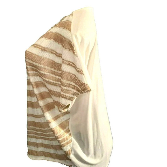 Worthington XL Carmel Striped Sequin Scoop Neckline Curved Hem Short Sleeve Top - Picture 5 of 6